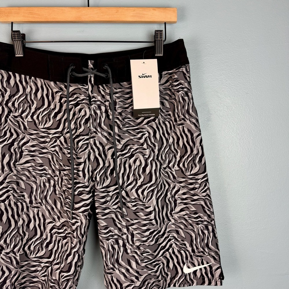 NEW Nike Swim Volley Board Shorts Mens 30 Grey Zebra Unlined Stretch Trunks